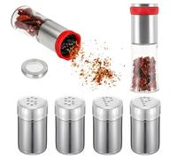 Moulin à Piment avec 4 Mini Salières et Poivrières, 170 ml en Acier Inoxydable et Verre pour Broyer les Piments Secs, Idéal pour Restaurant, Camping et Barbecue