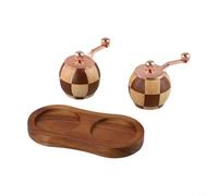 Moulin à poivre à manivelle avec motif damier en bois massif, moulin à poivre double fonction et moulin à sel avec noyau durable pour une cohérence (deux ensembles + base)