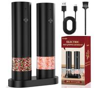 Moulin à Poivre Électrique, Ensemble de Moulins à Sel Et à Poivre Électrique Rechargeable avec câble USB, OpéRation à Une Main, Grossièreté Réglable, avec Base, pour Moudre Diverses épices（2PCS）