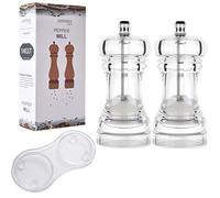 Moulin à poivre en acrylique transparent de 10,2 à 20,3 cm avec plateau rechargeable, réglable, moulin à poivre avec rotor en céramique, ustensiles de cuisine