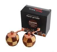 Moulin à poivre en bois massif damier avec manivelle manuelle et rangement intégré pour l'efficacité de la cuisine (lot de 2)