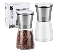 Moulin à poivre et sel - Acier inoxydable brossé - Verre - 13,5x6,5 cm - Lot de 2 - Transparent - Pour sel et poivre