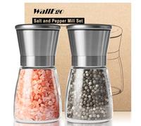 Moulin à Poivre et Sel, Broyeurs en Acier Inoxydable Brossé et Verre Meule en Céramique Réglable Broyeur à Épices Lot de 2 [Sans contenu d'épices]