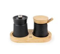 Moulin à poivre manuel Bali en fonte noire 8 cm et coupelle à sel 7 cm avec cuillère en bambou Peugeot
