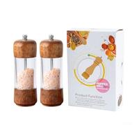Moulin à poivre manuel de cuisine avec corps en acrylique transparent et base en bois, grossièreté réglable pour épices fraîchement moulues (ensemble de 2 pièces)