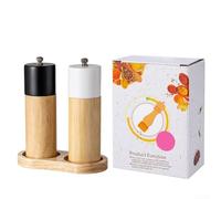 Moulin à poivre manuel en bois avec réglages de broyage réglables pour poivre et sel de mer, conçu pour une performance fiable et une recharge rapide (blanc + noir + base)