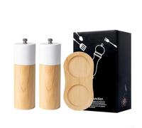 Moulin à poivre manuel rechargeable en chêne massif pour broyer le poivre noir, le sel de mer et les assaisonnements secs sans composants électriques (Blanc (2) + socle)