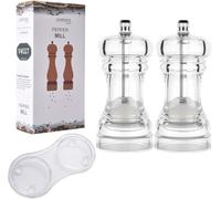 Moulin à poivre transparent en acrylique, 10,2 à 20,3 cm, avec plateau, rechargeable, réglable, rugosité, grains de poivre, combinaison, arroseur de sel et poivre transparent avec rotor en céramique