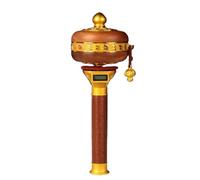 Moulin à prières manuel, Roue en alliage et bois, roue de prière bouddhiste tibétaine à main, six mots mantra multicolore(Gold)