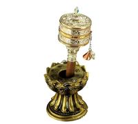 Moulin à prières tibétain avec base en lotus, instrument de prière bouddhiste tibétain à main, moulin à prières portatif en cuivre, doré(Silver)