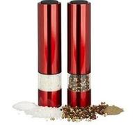 Moulin à sel électrique, poivre, épices, salière, poivrier inox, meule en céramique, lot de 2 led piles, rouge G