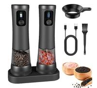 Moulin à sel et à poivre électrique, rechargeable par USB avec affichage LED et grossièreté réglable, moulin à poivre avec base de rangement pour cuisine moderne