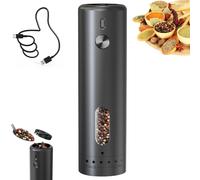 Moulin à sel et poivre électrique avec charge USB-C - 110 ml - Broyage réglable avec lumière LED - Salière électrique pour barbecue, restaurant, cuisine - Noir