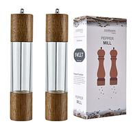 Moulin à sel et poivre en cristal acrylique et bois avec plateau, moulin à bois et acrylique, moulin à noyau en céramique réglable (sans plateau, 20,3 cm)