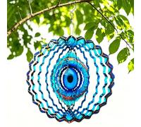 Moulin à vent 3D Mandala de 25,4 cm en acier inoxydable - Sculpture de vent bleue à suspendre - Décoration en métal découpé au laser pour intérieur ou extérieur - Amulette de protection pour la maison