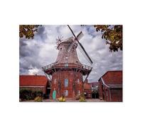 Moulin à Vent à Jever, Frise，1000 Pièces Puzzle en Bois Créatif Éducatif Jigsaw Puzzle Jouet Anti-Stress pour Adultes Enfants Bricolage Jeux Parent-Enfant（75x50cm）-BA2