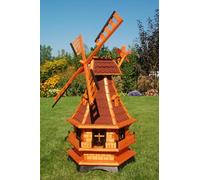 Moulin à vent à roulement à billes avec éclairage solaire au choix (rouge, hauteur 130 cm)