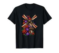 Moulin à Vent avec Roses Rouges et clématites Violettes T-Shirt