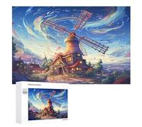 Moulin à Vent coloré Puzzles Adultes 1000 Pièces en Bois, Jouet De Puzzle De Défi De Cerveau pour des Enfants, D’Intelligence （75×50cm）