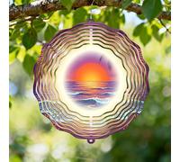Moulin à vent coucher de soleil, plage tropicale, vagues de l'océan, sculptures de vent à suspendre en métal orange pour jardin, pelouse, couloir, cour, décoration de fête, 30,5 cm