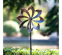 Moulin à Vent Dahlia 155 cm (61in) Moulin à Vent cinétique à Lame Unique pour l'extérieur - Structure métallique Verticale sur Piquet pour Cour, pelouse et Jardin