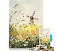 Moulin à Vent dans Un Champ Puzzle de 1000 pièces pour Adolescents Jeu de Construction Cognitive Aucun Espace Ajustement Parfait Format Compact Amusant pour des Moments de Jeu en Famille (50x75cm)