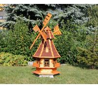 Moulin à vent en bois avec lucarnes et éclairage solaire rouge type 4.1