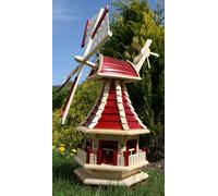 Moulin à vent en bois, moulins à vent pour le jardin avec éclairage solaire rouge type 2