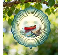 Moulin à vent en canoë - Plaquettes de lys naturelles en métal rouge 3D - Sculptures de vent d'extérieur - Cadeaux pour jardin, terrasse, porche, balcon, décoration d'intérieur, 30,5 cm