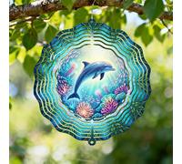 Moulin à vent en forme de dauphin, corail vif, océan, bleu été en métal changeant de couleur, sculptures éoliennes, cadeaux pour jardin, terrasse, porche, balcon, décoration d'intérieur, 30,5 cm