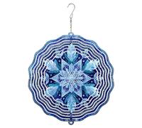 Moulin à vent en forme de flocon de neige - Sculptures cinétiques en métal bleu pour jardin, porche, balcon, couloir, 30,5 cm