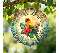 Moulin à vent en forme de perroquet, hibiscus tropical, soleil d'été vert en métal changeant de couleur, sculptures de vent cadeaux pour jardin, porche, pelouse, terrasse, décoration de fête, 30,5 cm