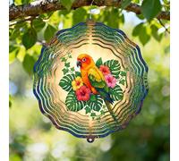 Moulin à vent en forme de perroquet, nature tropicale, feuilles d'hibiscus, vert d'été, en métal, sculptures de vent changeant de couleur, cadeaux pour jardin, porche, pelouse, terrasse, décoration de