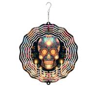 Moulin à vent en forme de tête de mort, bougies florales festives d'Halloween, sculptures cinétiques en métal noir, décorations d'extérieur pour jardin, cour, terrasse, pelouse, fête, décoration de