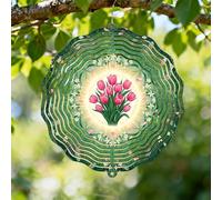 Moulin à vent en forme de tulipes - Sculptures à vent 3D en métal vert pour extérieur, jardin, terrasse, porche, balcon, décoration d'intérieur, 30,5 cm