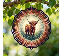 Moulin à vent en forme de vache des Highlands, fleurs de campagne rustiques, herbe d'été, sculptures 3D en métal marron, ornements pour jardin, cour, terrasse, pelouse, fête, décoration de 30,5 cm