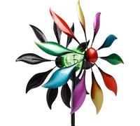 Moulin à vent en métal avec LED - env. 140 x Ø 38 cm - Décoration de jardin éclairée par énergie solaire