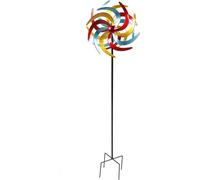 Moulin à vent en métal multicolore - 140 x 38 cm - Deko Windspiel Windmühle Gartenstecker groß