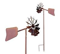 Moulin à vent en métal rouillé avec girouette - 120 x 17 cm - Décoration de jardin - Décoration de jardin - Décoration de jardin - Carillon éolien résistant aux intempéries