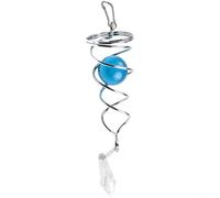 Moulin à vent en spirale avec carillon éolien en forme de boule en acier inoxydable - Décoration à suspendre - Attrape-soleil réfléchissant pour terrasse, pelouse, cour (bleu lac)