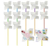 Moulin a Vent Enfant, 12 Pièces Bricolage Papier Pinwheels Artisanat pour Enfants Nouveauté Couleur Blanche Vos Propres Kits de Moulin à Vent Pour Garçons Filles Activités D'Été Jardin Art Artisanat