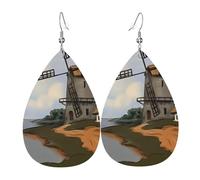 Moulin À Vent Hollandais Vintage Mignon Des Pays-Bas Boucles D’Oreilles En Cuir Légères Boucles D'Oreilles Pendantes En Forme Décontractées Boucle D’Oreille En Cuir Pour Femme Mariage