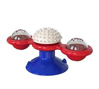 Moulin à vent interactif pour chat avec design rotatif, balle de massage à picots, base ventouse, comprend une balle LED et des balles d'herbe à chat, disponible en bleu, jaune, vert (Bleu américain)