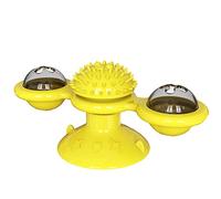 Moulin à vent interactif pour chat avec design rotatif, balle de massage à picots, base ventouse, comprend une balle LED et des balles d'herbe à chat, disponible en bleu, jaune, vert (jaune)