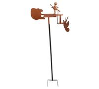 Moulin à vent musicien en métal fait à la main - Sculpture cinétique de guitariste et batteur, décoration d'extérieur, jardin, cour, terrasse, batteur, résistant aux intempéries (guitare dorée)