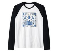 Moulin à Vent néerlandais Bleu Delft et Maisons de Canal avec Tulipes Florales Manche Raglan