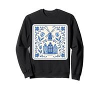 Moulin à Vent néerlandais Bleu Delft et Maisons de Canal avec Tulipes Florales Sweatshirt