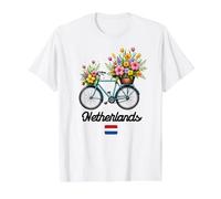 Moulin à Vent néerlandais Champs de Tulipes Pays-Bas Fleurs de Printemps Vélo T-Shirt Graphique avec Valeur, Homme, Blanc, L