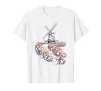 Moulin à Vent néerlandais Tulipe Fleur Hollande Pays-Bas Souvenir T-Shirt Graphique avec Valeur, Homme, Blanc, XL