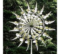 Moulin à Vent pour la Cour Unique et Magique en métal avec Piquet de Jardin en métal, Grande Taille pour Cour, pelouse, terrasse, Jardin, Sculptures cinétiques (Argent), 1 pièce